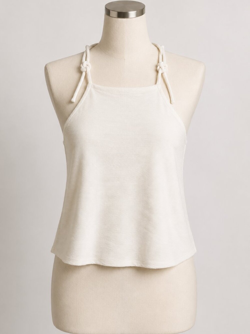 Madewell Women’s Small Ivory Textured Cotton Tie-Strap Halter Tank Top